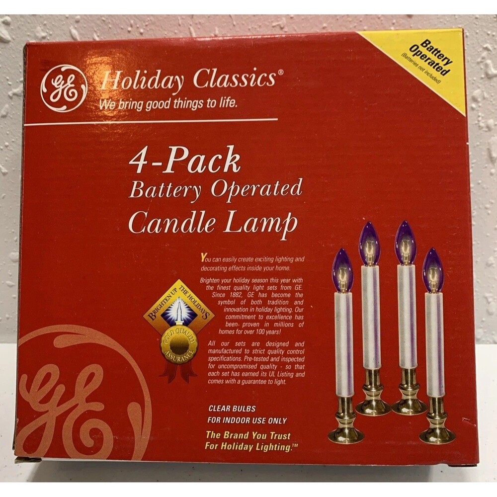 GE 9" Solid Brass Battery Candle Light 4 Pack Christmas